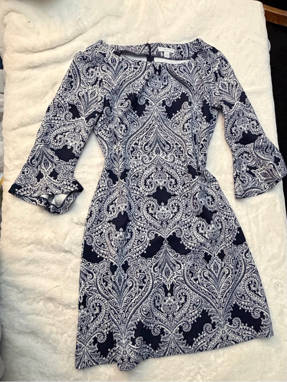 New York & Company Navy and White Paisley Midi Dress